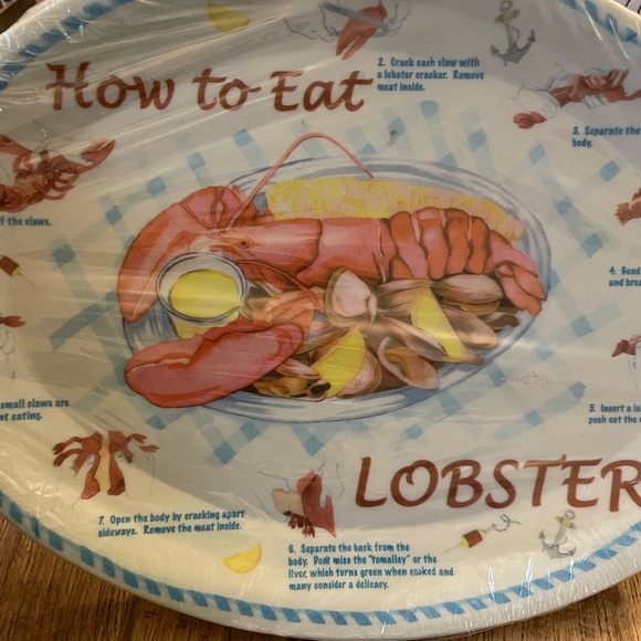 How To Eat A Lobster Plastic Plate Tray Blue Step By Step Instructions Set 4 NIP - Picture 4 of 4